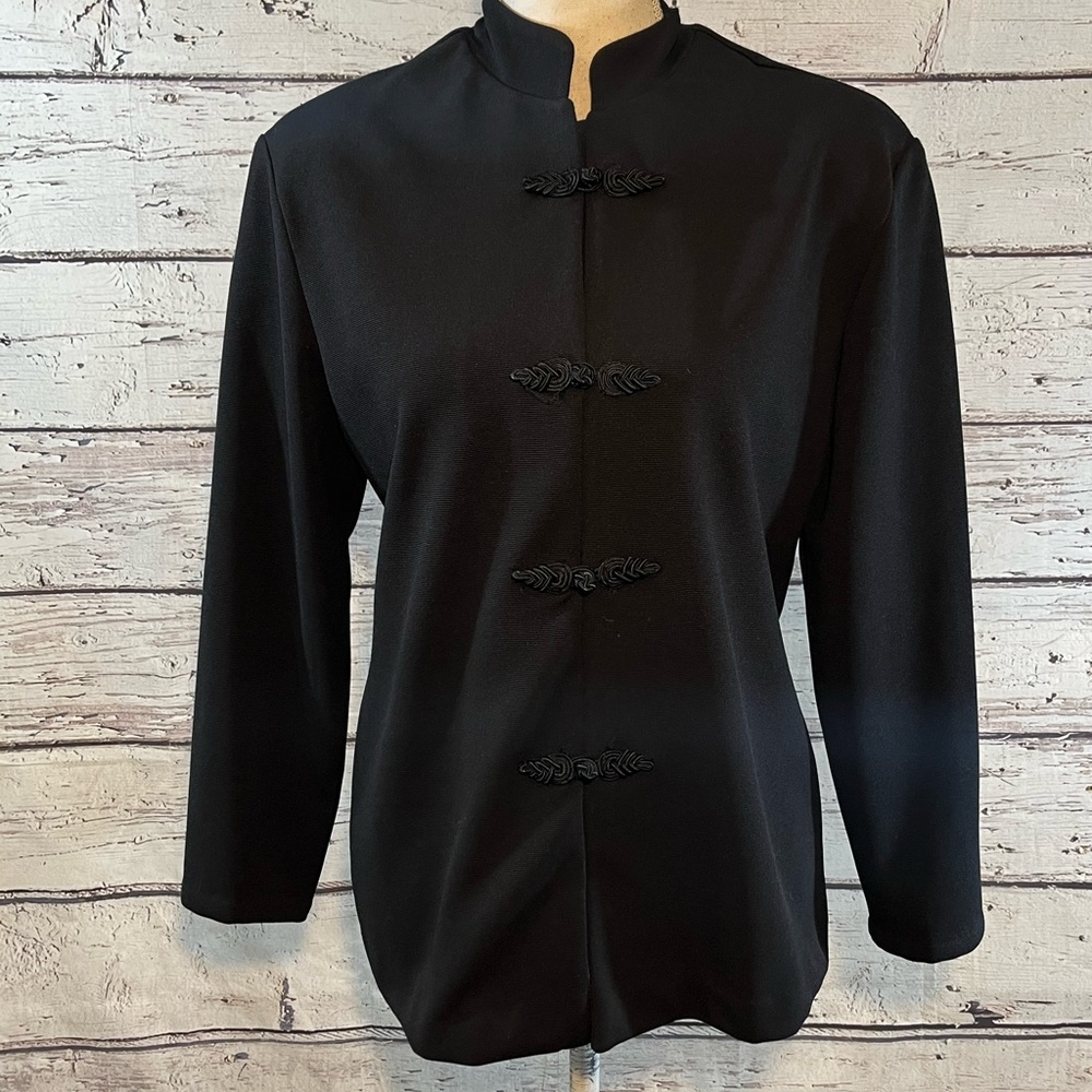 SYB AND ALI Blazer/Jacket Black w Mandarin Collar and Knot/Loop Closure-M/L